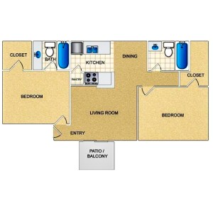 Two Bedroom / Two Bath - 880 Sq. Ft.*
